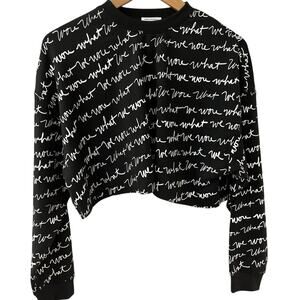 We Wore What Black & White Logo Scribbled‎ Oversized Cropped Sweatshirt Size XS